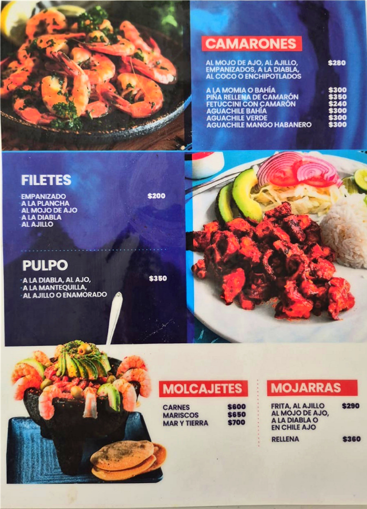 Carta original proporcionada del restaurante, página 2.