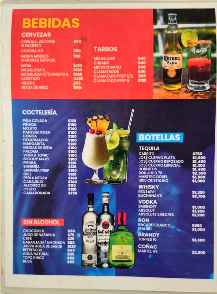 Carta original proporcionada del restaurante, página 4.